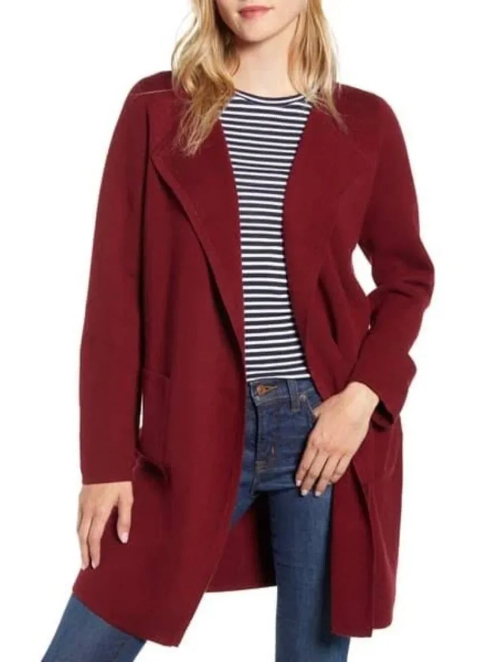 NEW J. Crew 365 Juliette Open-Front Collarless Sweater Blazer in Burgundy S $158